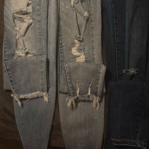 Judy Blue Distressed Skinny Jeans in Light  and Dark Blue denim